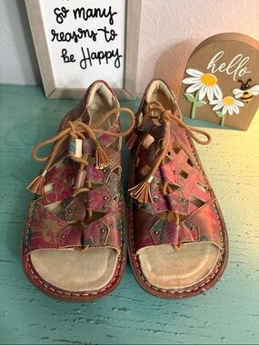 Alegria Multicolor Pink Red Leather Huarache Sandals